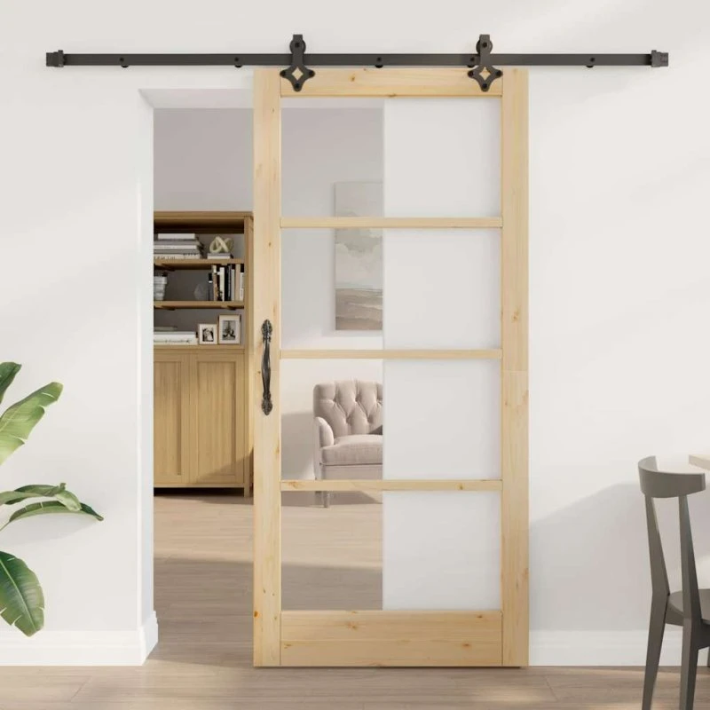 vidaXL Skydedør 93 x 202 cm Naturfarvet Fyrretræ & Glas