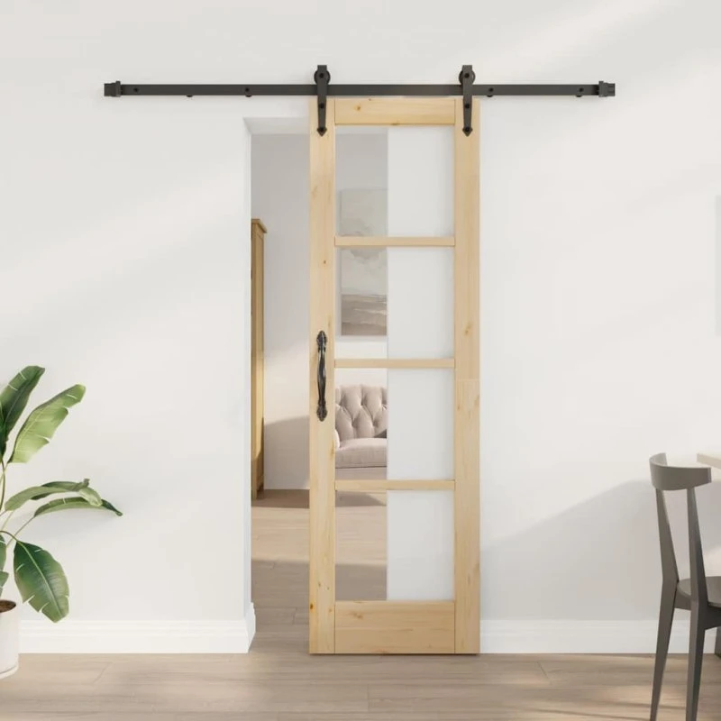 vidaXL Skydedør Naturfarvet 61 x 198,5 cm Massivt Fyrretræ og Glas
