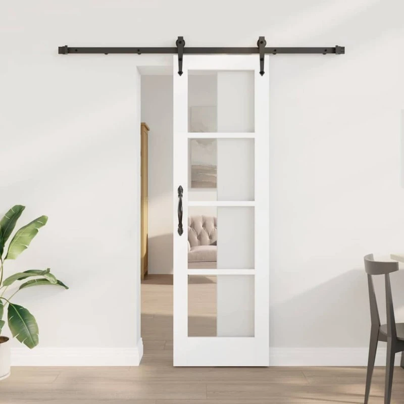 vidaXL Skydedør Hvid 61 x 198,5 cm Massivt Fyrretræ og Glas