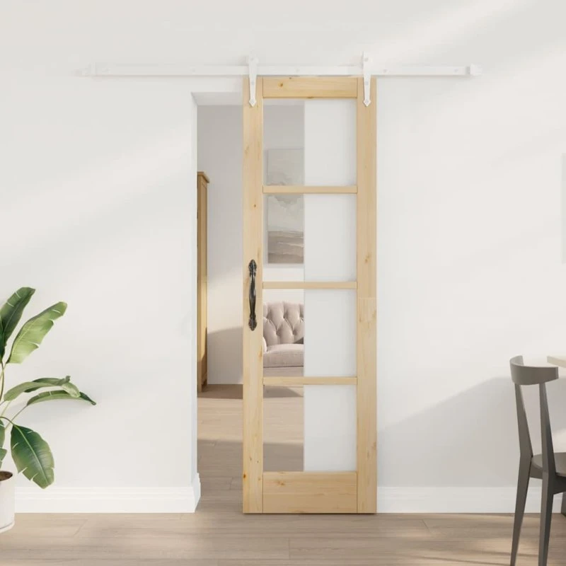 vidaXL Skydedør Naturfarvet 61 x 198,5 cm Massivt Fyrretræ og Glas