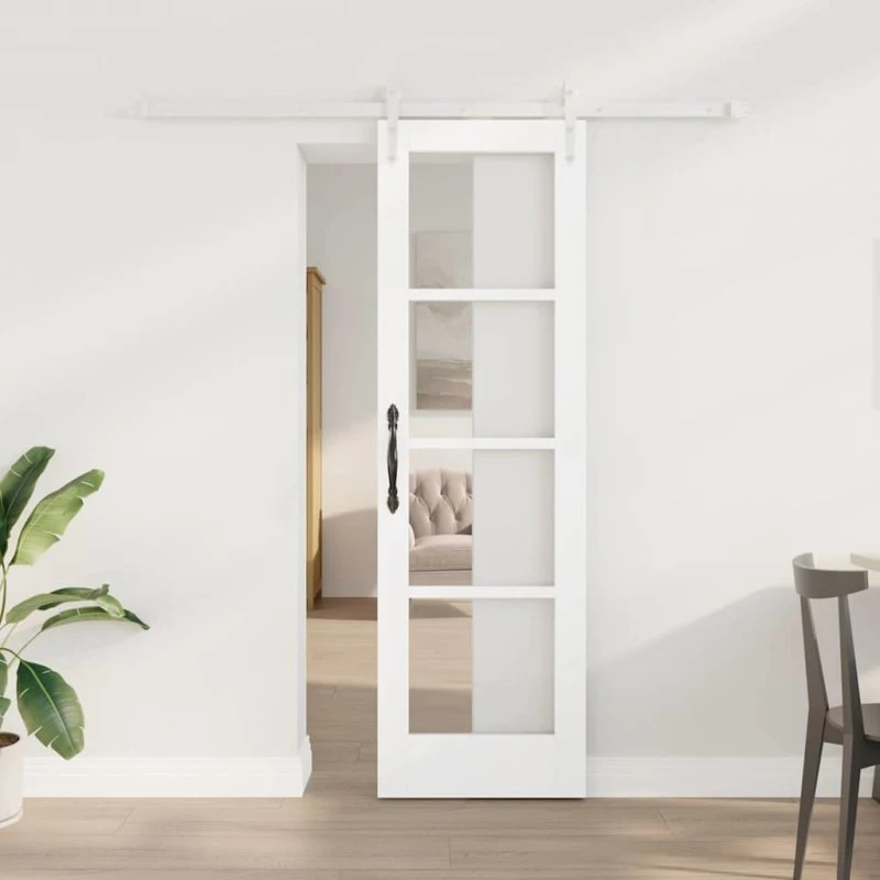 vidaXL Skydedør Hvid 61 x 198,5 cm Massivt Fyrretræ og Glas