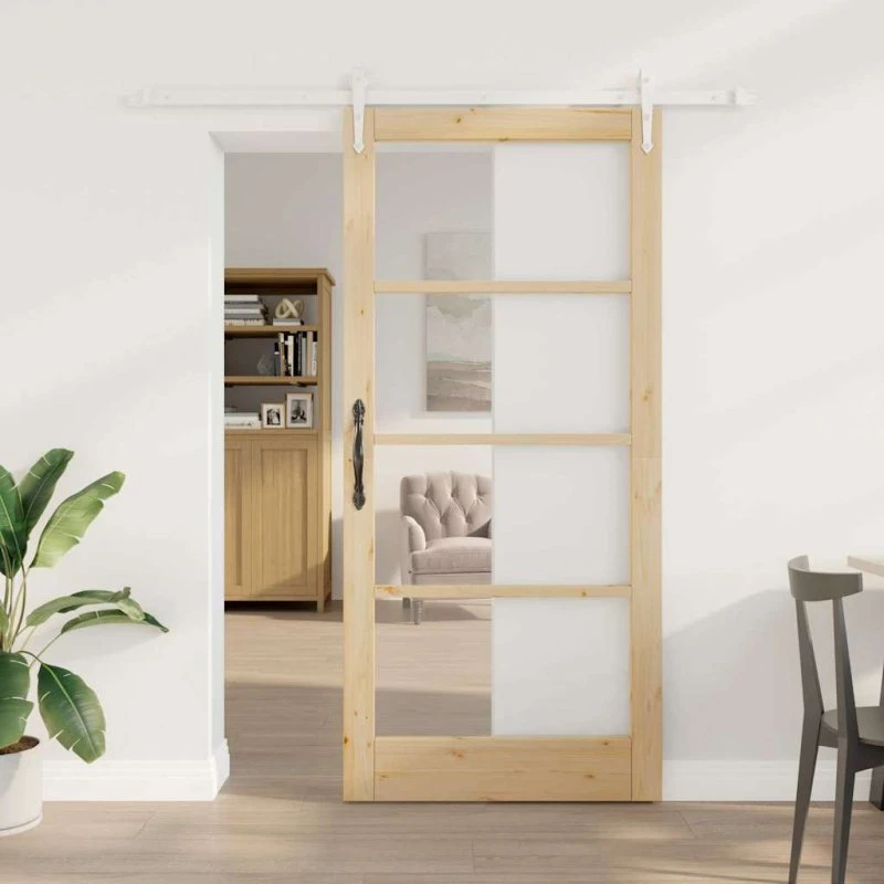 vidaXL Skydedør Naturfarvet 93 x 202 cm Fyrretræ & Glas