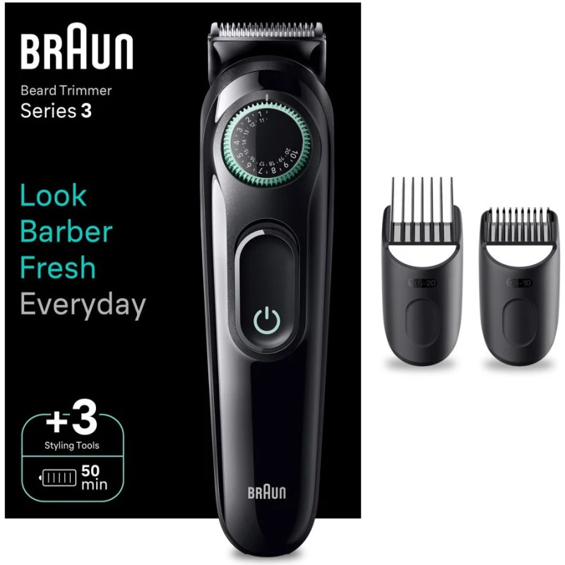 Braun BT3411 Skægtrimmer trådløs, grøn (0,5–20 mm)