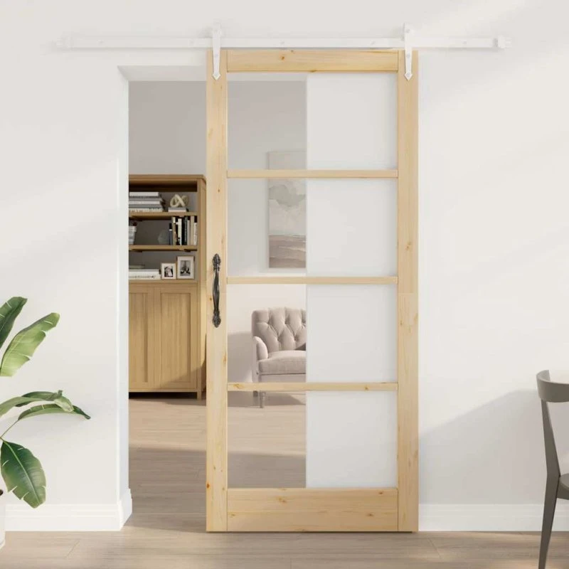 vidaXL Skydedør Naturfarvet 93 x 211 cm Fyrretræ & Glas