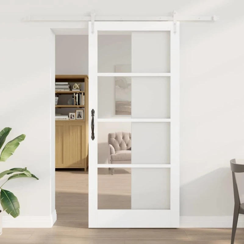 vidaXL Skydedør Hvid 93 x 211 cm Massivt Fyrretræ og Glas