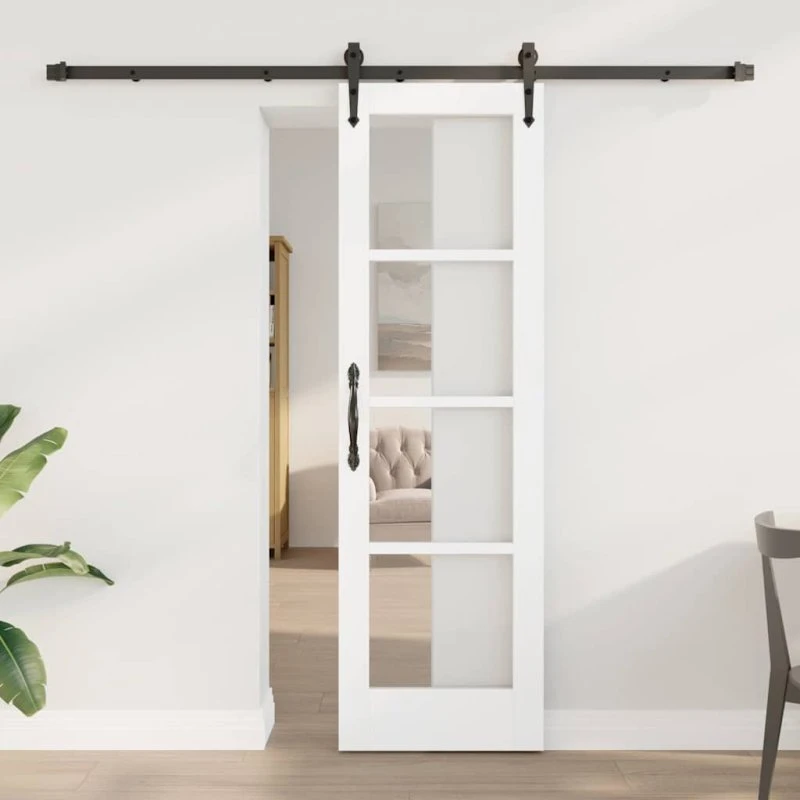 vidaXL ORKDAL Skydedør Hvid 61 x 198,5 cm Massivt Fyrretræ og Glas