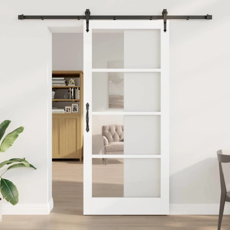vidaXL ORKDAL Skydedør Hvid 93 x 211 cm Massivt Fyrretræ og Glas