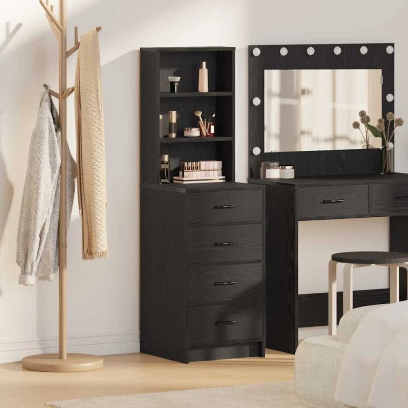 vidaXL Highboard med skuffer, sort eg, 40 x 41 x 135 cm