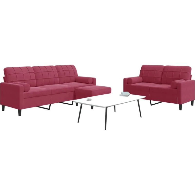 vidaXL 2-delers sofasæt i velour vinrød med hynder og puder
