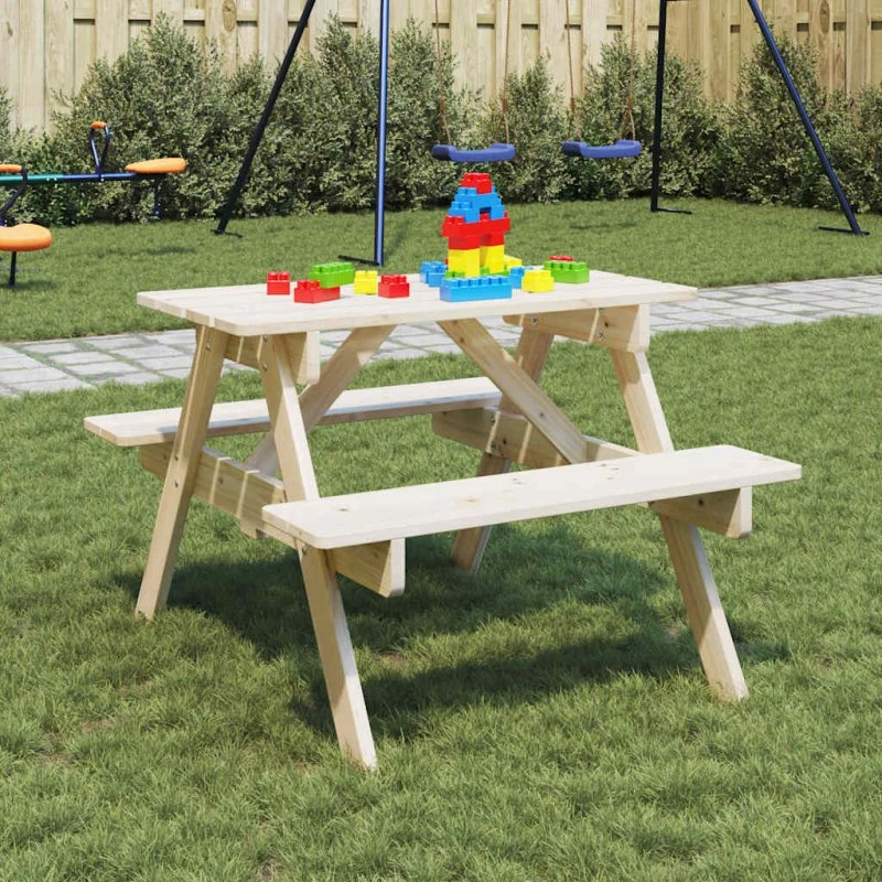 vidaXL picnicbord til 4 børn med parasolhul, massivt grantræ