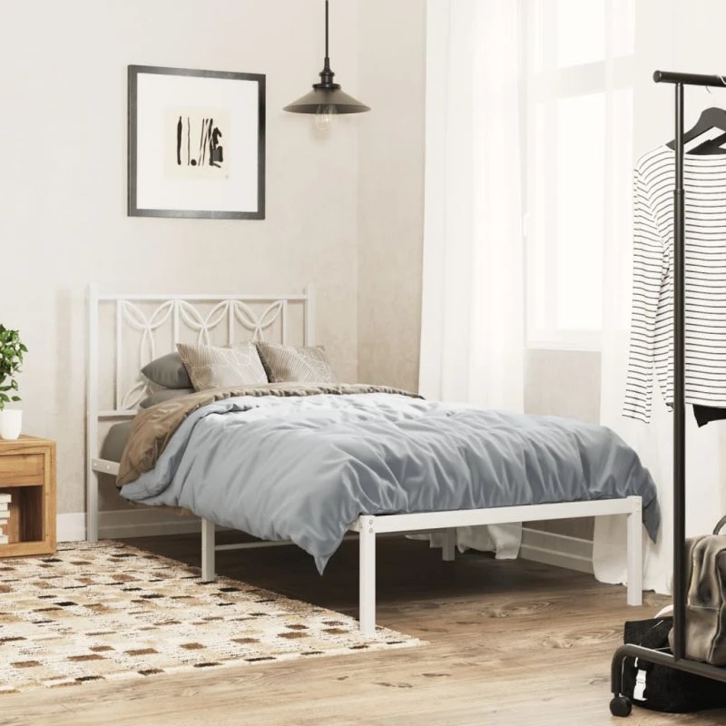 vidaXL Sengeramme 90x200 cm metal hvid med sengegavl
