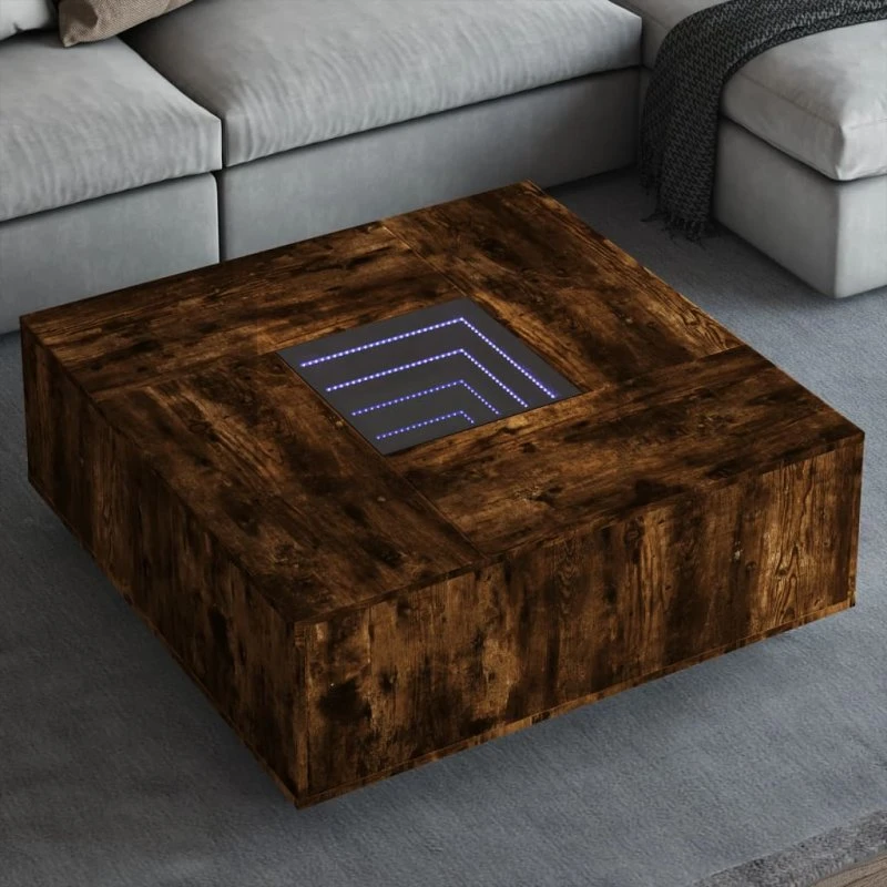 vidaXL sofabord 100x100x40 cm røget egetræsfarve med Infinity LED-lys