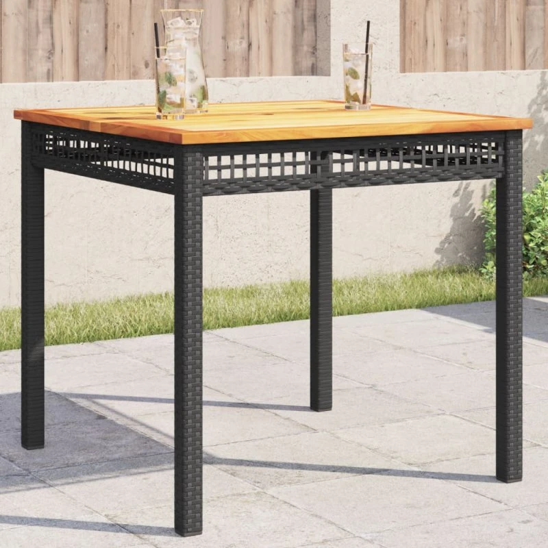 vidaXL havebord 80x80x75 cm sort med akacietræsbordplade