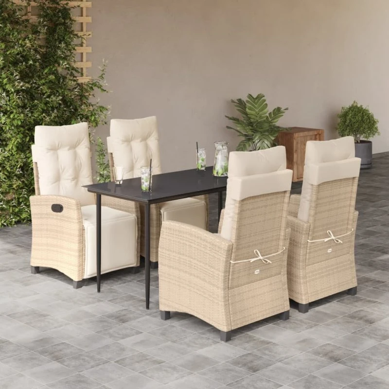vidaXL 5-deligt spisebordssæt i polyrattan, beige