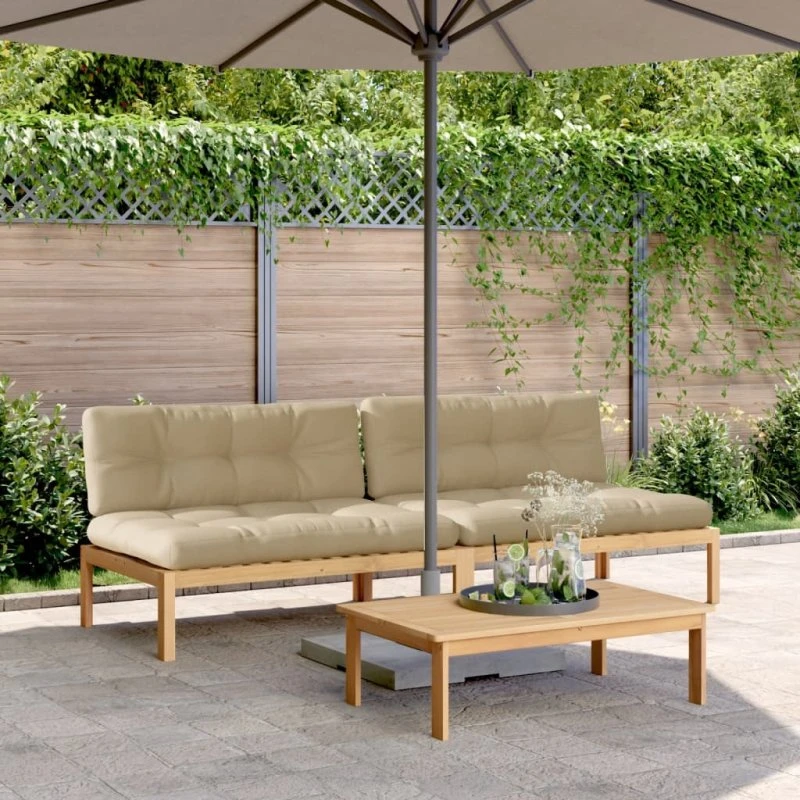 vidaXL 2 stk. midtermoduler til pallesofa med hynder i massivt akacietræ, beige