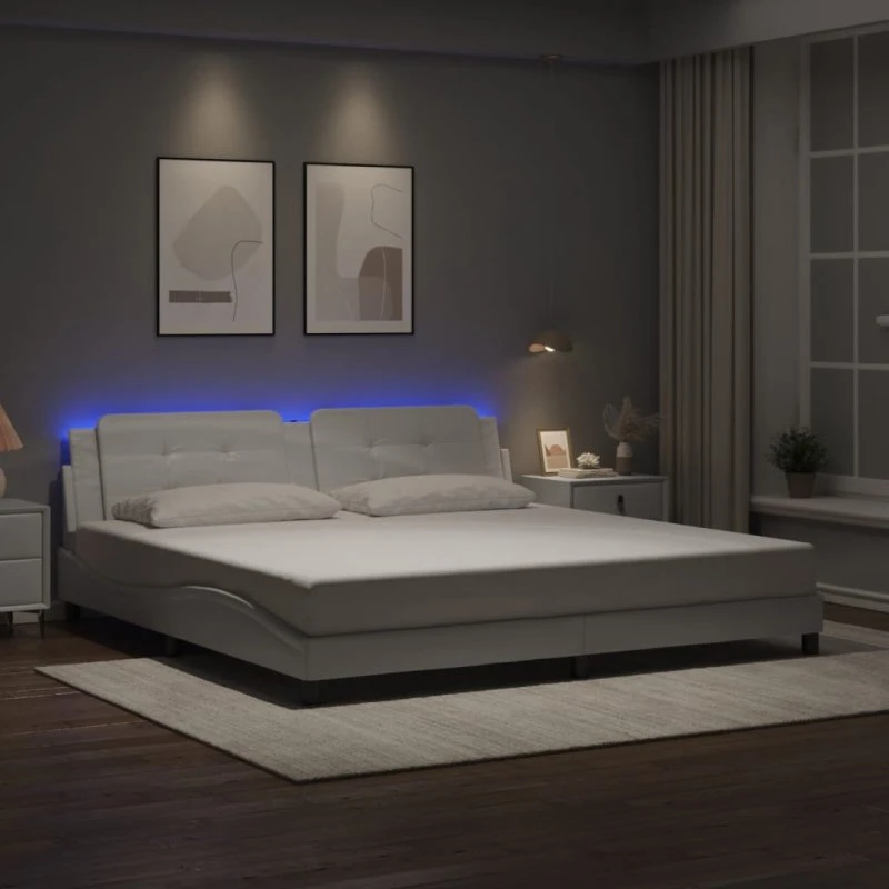 vidaXL Zadar sengeramme med LED 200x200 cm hvid