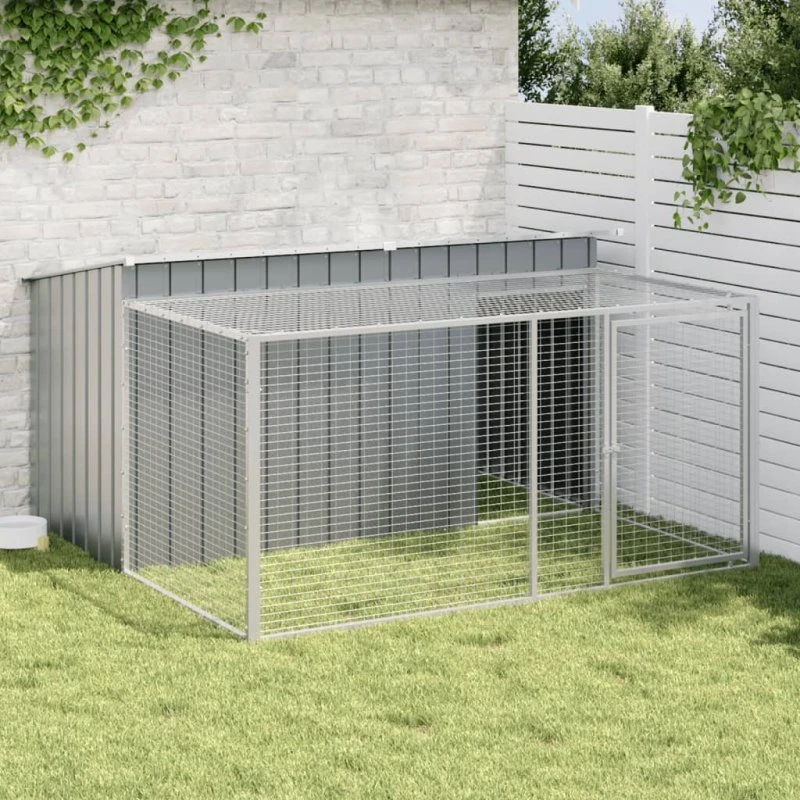 vidaXL hundehus med løbegård antracit 197x194x110 cm galvaniseret stål