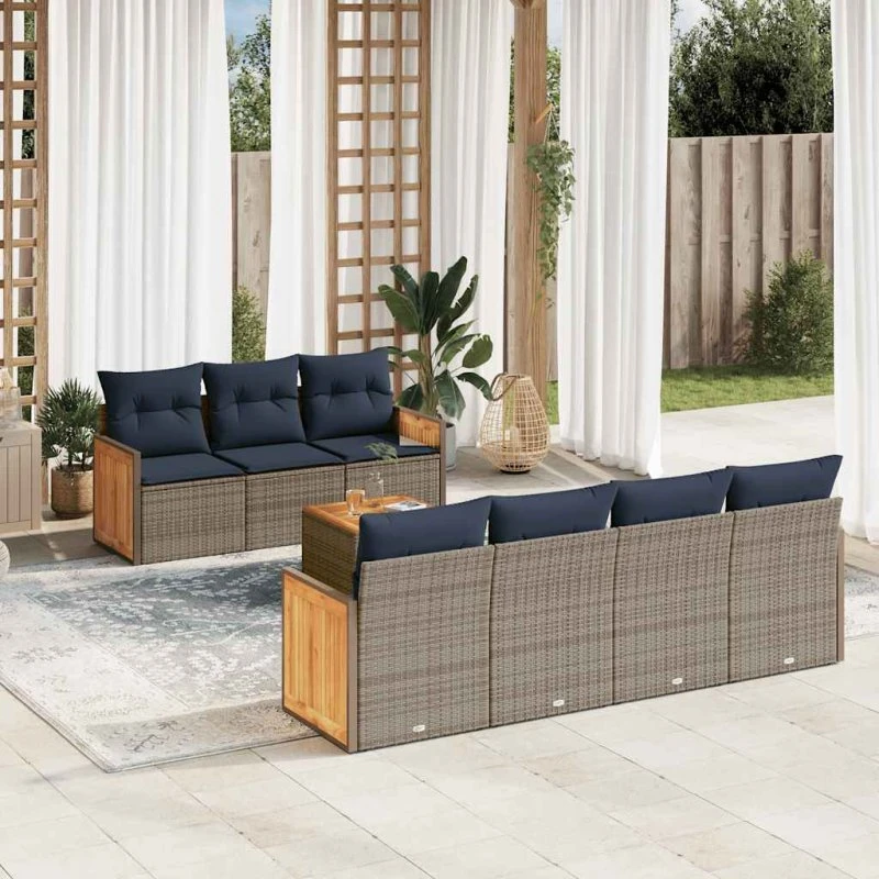 vidaXL havesofasæt 8 hynder grå polyrattan