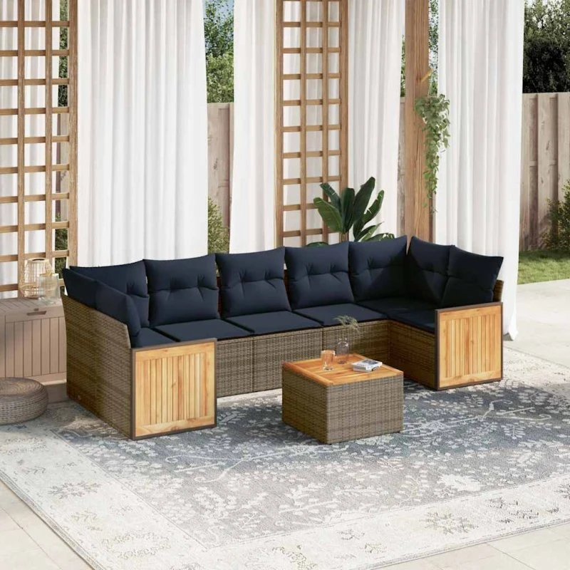 vidaXL havesofasæt 8 hynder grå polyrattan