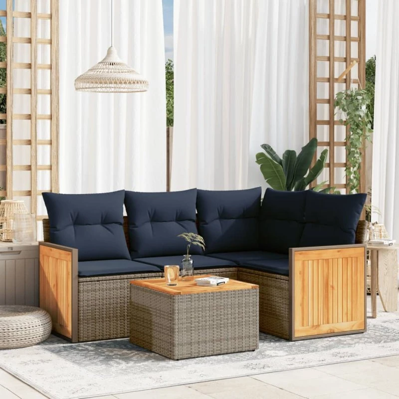 vidaXL havesofasæt 5 dele grå polyrattan med hynder