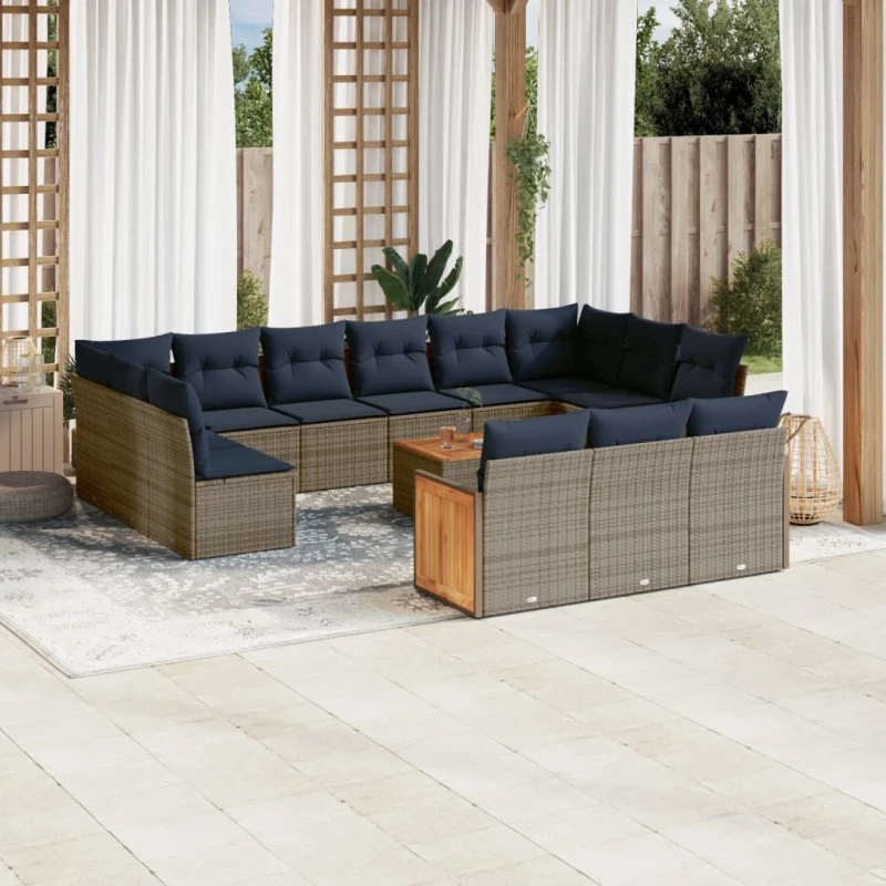 vidaXL havesofasæt 16 hynder grå polyrattan