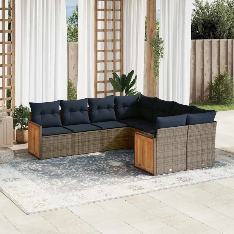 vidaXL havesofasæt 8 hynder grå polyrattan
