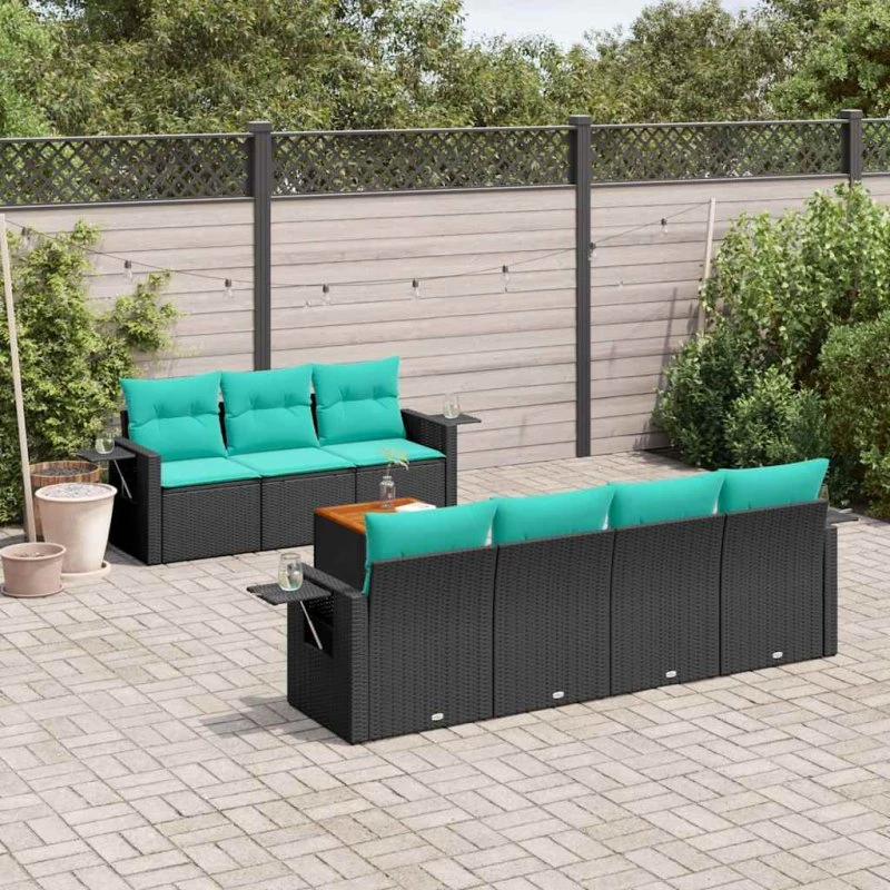 vidaXL 8-delt havesofasæt sort polyrattan med hynder