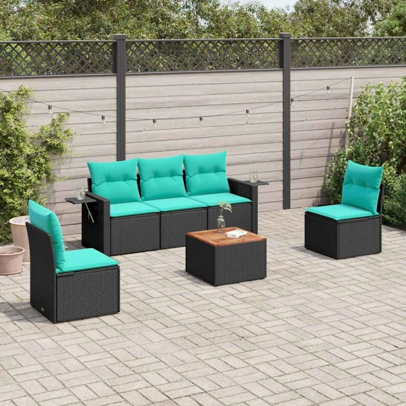 vidaXL havesofasæt 6-personer sort polyrattan