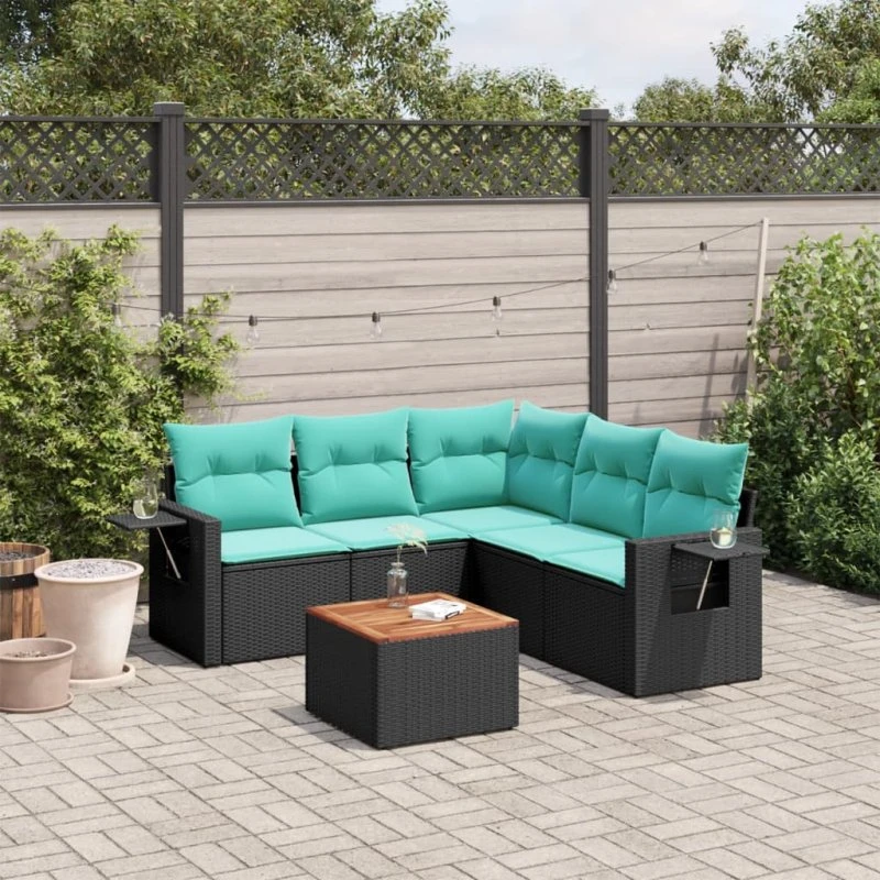 vidaXL havesofasæt 6-personer sort polyrattan