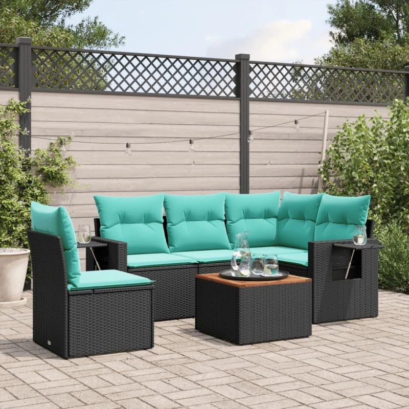 vidaXL havesofasæt 6-personer sort polyrattan med sidebord