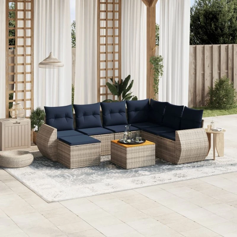 vidaXL havesofasæt 8 hynder grå polyrattan