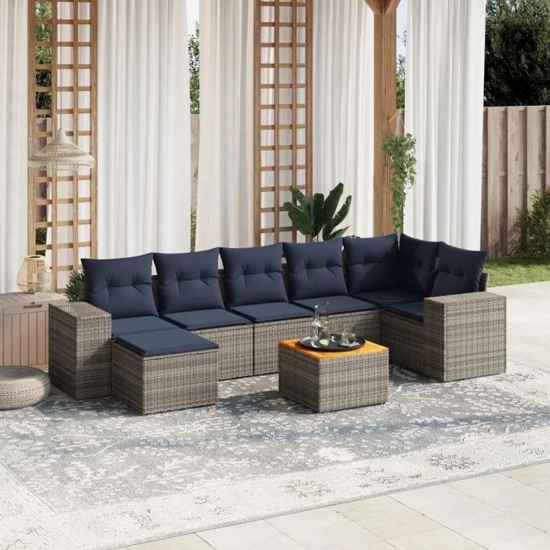 vidaXL havesofasæt 8 hynder grå polyrattan
