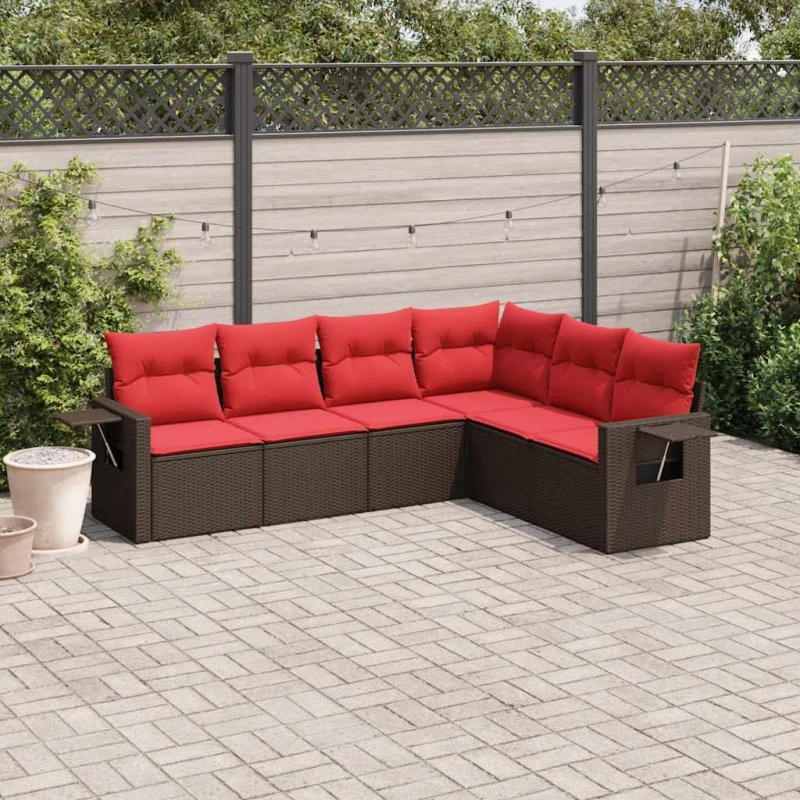 vidaXL Havesofasæt 6-personer brun polyrattan med sideborde
