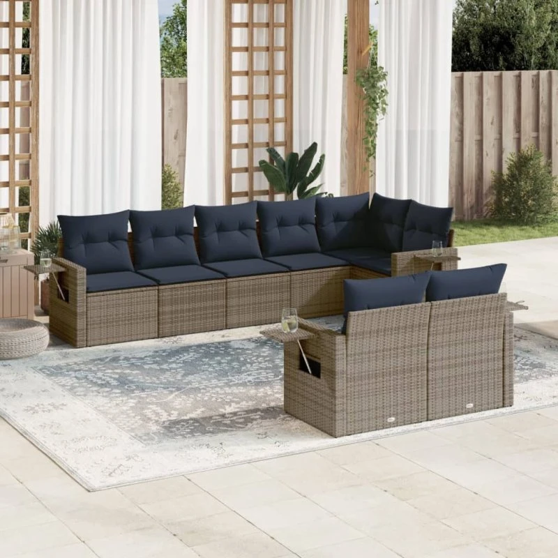 vidaXL havesofasæt 8 hynder grå polyrattan
