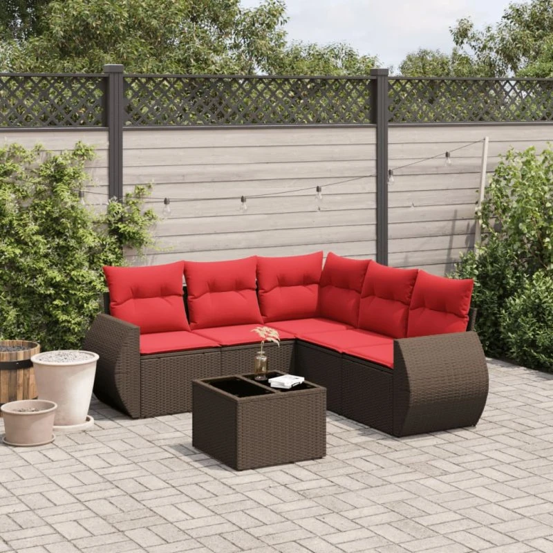 vidaXL havesofasæt 6-personer brun polyrattan med glasbord