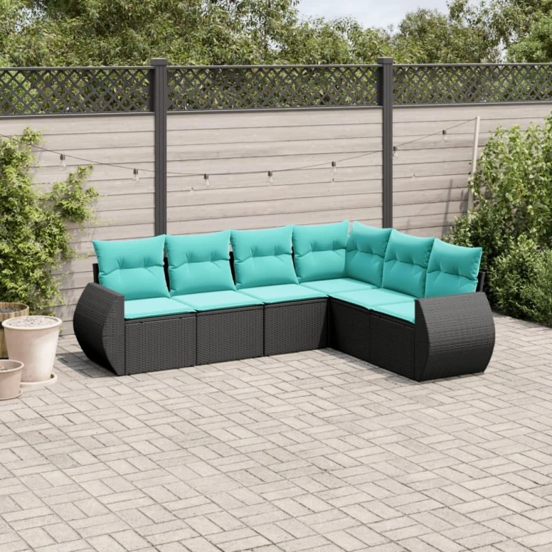 vidaXL havesofasæt 6-personer med sort polyrattan og blå hynder