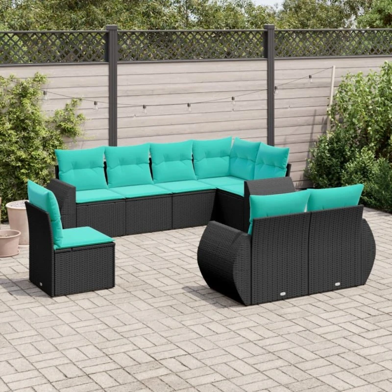 vidaXL 8-delt havesofasæt sort polyrattan med hynder