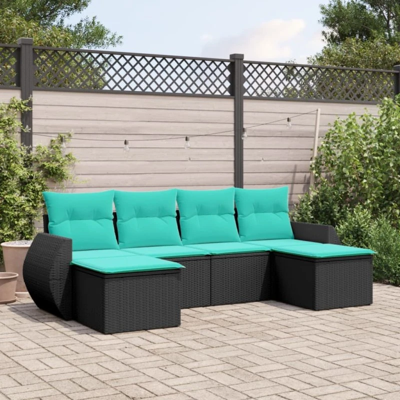 vidaXL havesofasæt 6-personer sort polyrattan med blå hynder