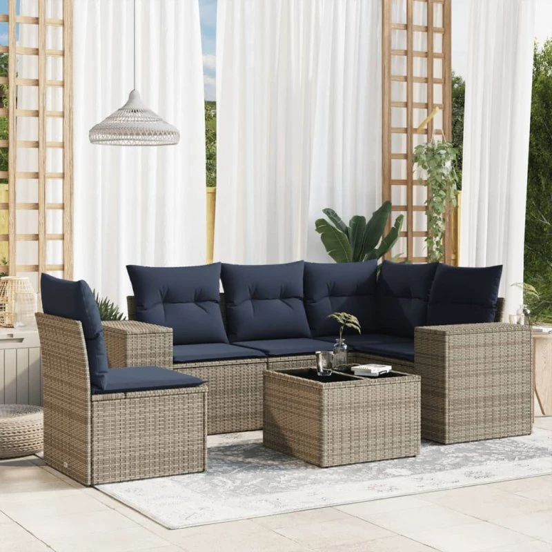 vidaXL 6-del havesofasæt med hynder grå polyrattan
