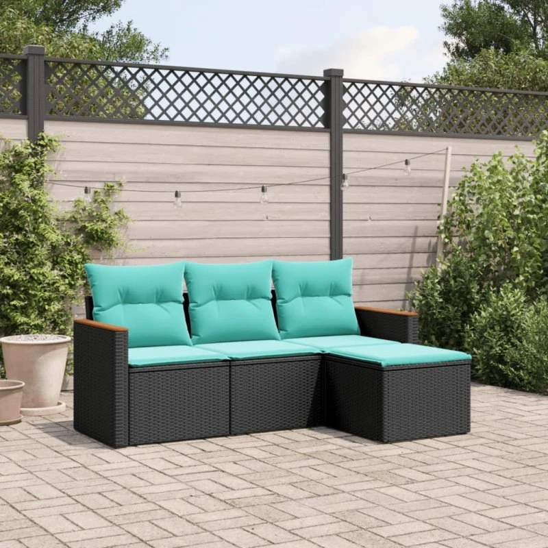 vidaXL havesofasæt 4 dele sort polyrattan med hynder