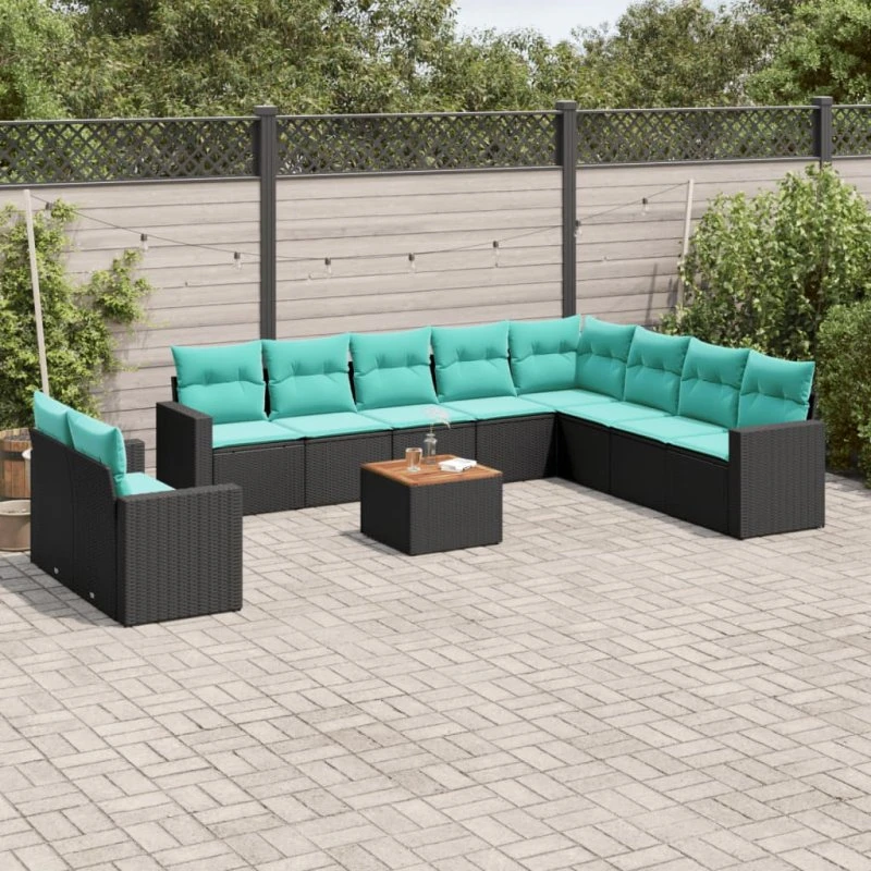 vidaXL 11-deligt havesofasæt i polyrattan med blå hynder