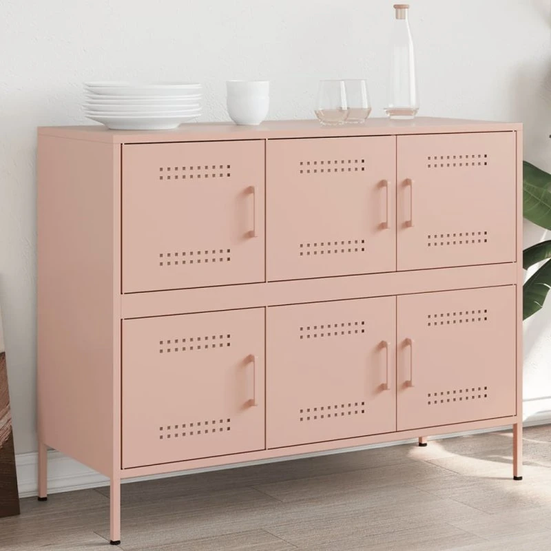 vidaXL Skab 100,5x39x79 cm stål lyserød