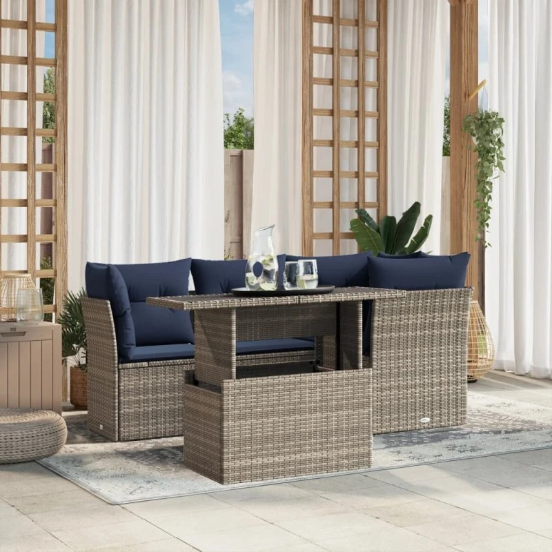 vidaXL 5-del havesofasæt grå polyrattan med justerbar bordplade