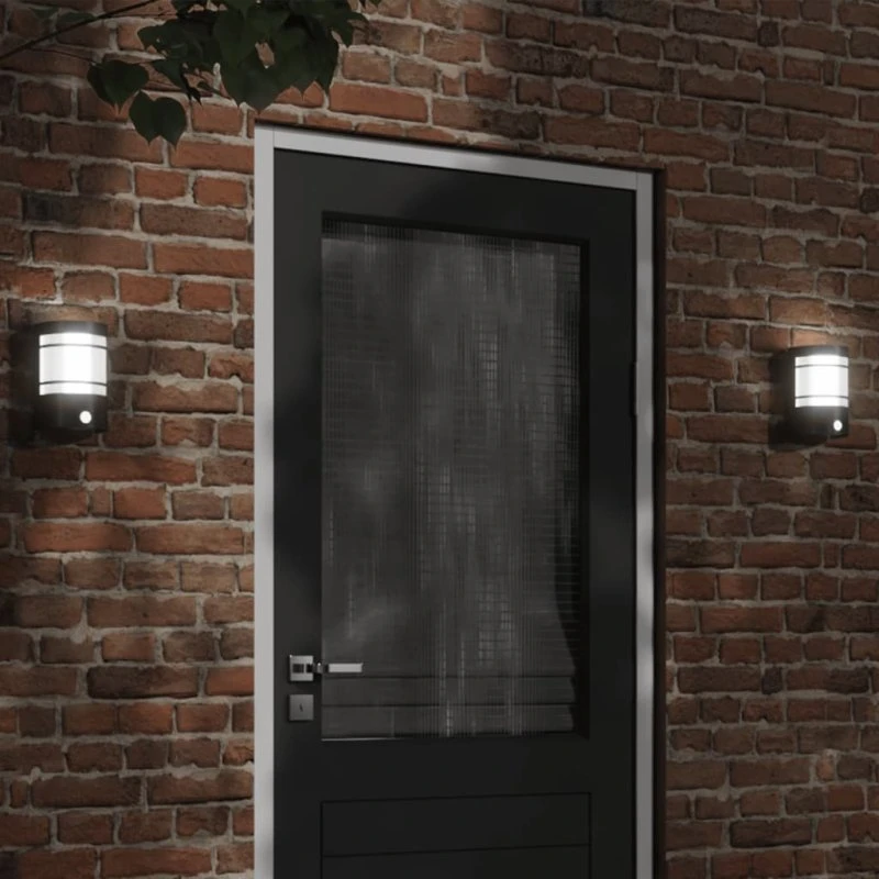 vidaXL 2 stk. udendørs væglamper med sensor, rustfrit stål, sort
