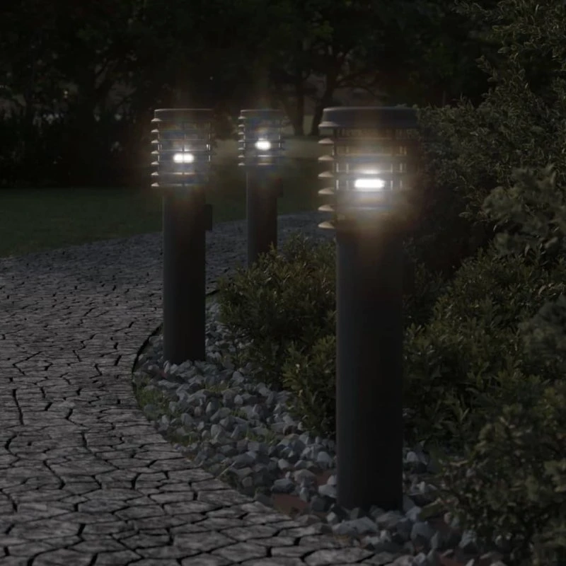 vidaXL 3-pak udendørs standerlampe 60 cm rustfrit stål sort