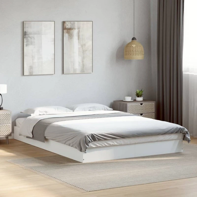 vidaXL Sengestel 135x190 cm i konstrueret træ, hvid