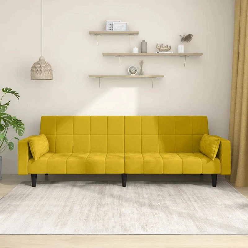 vidaXL 2-personers sovesofa i fløjl gul med 2 puder