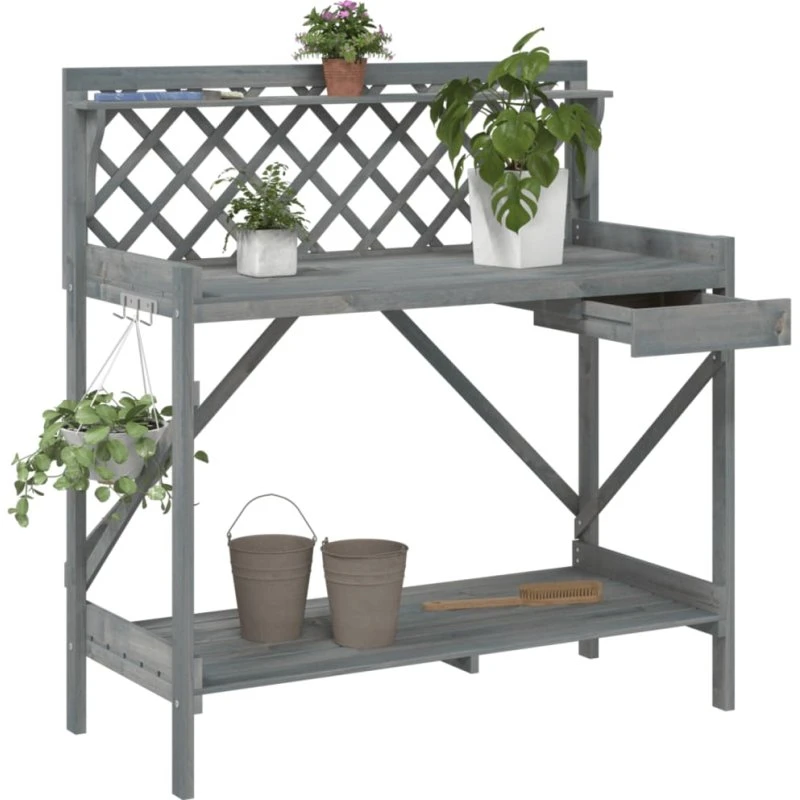 vidaXL Pottebord med Espalier i Massivt Fyrretræ – Grå