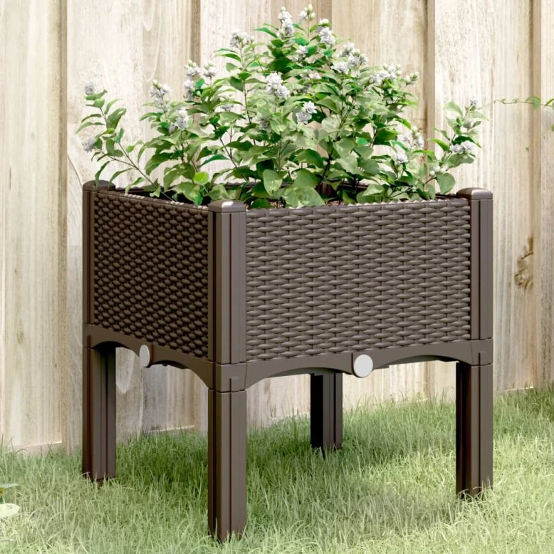 vidaXL plantekasse med ben 40x40x42 cm PP brun rattanlook