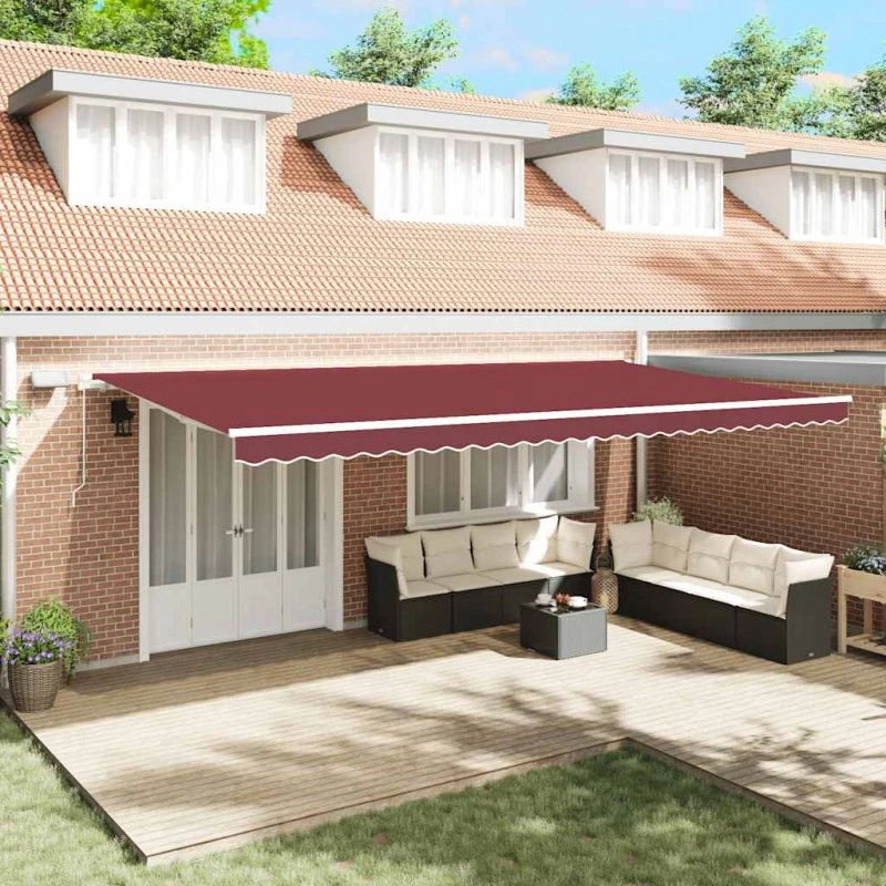 vidaXL Markise med LED-lys 600x300 cm bordeaux, manuel